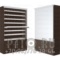 Торговый табачный шкаф с подтоварным шкафчиком на 8-и полках на пушерах с рулонной шторкой