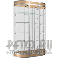 Овальная витрина с модулем с крутящимися полками из алюминиевого профиля