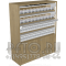 Шкаф для торговли сигаретными изделиями с откидными шторкам и тумбой с распашными дверками в открытом состоянии