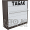 Низкий сигаретный шкаф с складными синхронными дверками на пять уровней полок в закрытом состоянии